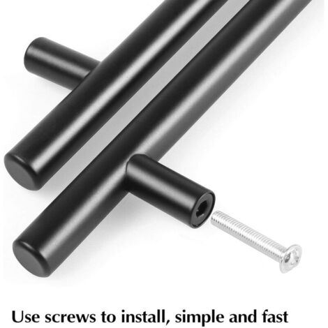 Packung mit 10 schwarzen 64-mm-Türgriffen aus Edelstahl für Möbel und Schränke inklusive Schrauben