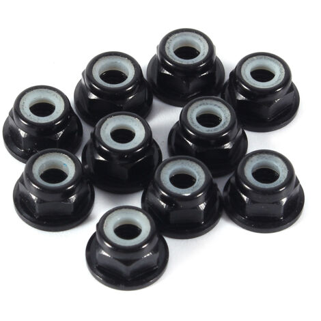 Packung mit 10 selbstsichernden M3-Sechskantmuttern aus Aluminium mit schwarzem Nyloneinsatz