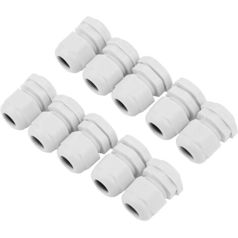 Packung mit 10 wasserdichten, weißen Nylon-Kabelverschraubungen (PG11) gemäß IP68