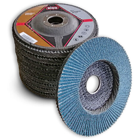 Packung mit 10 Zirkon-Lamellenscheiben, 125 mm, Körnung 80 – Für Edelstahl und Aluminium – Glasfaserträger – Kompatibel mit 125-mm-Winkelschleifern