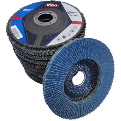 Packung mit 10 Zirkon-Schleifscheiben, 125 mm, Körnung 60 – Für Edelstahl und Aluminium – Glasfaser-Träger – Kompatibel mit 125-mm-Winkelschleifern