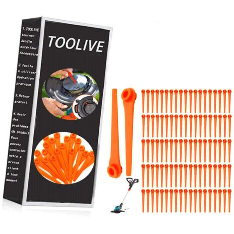 Packung mit 100 Ersatzklingen aus Kunststoff für Gardena Rasentrimmer 9823, 9825, 9820 und 9821, 70 mm