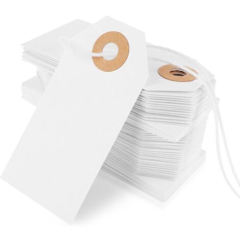 Packung mit 100 Etiketten mit weißem Faden, Geschenkanhänger für Flohmärkte und Antiquitätenläden, Etiketten aus Kraftpapier mit Schnur und verstärktem Loch, Preisschilder für Kleidung, Schmucketikett
