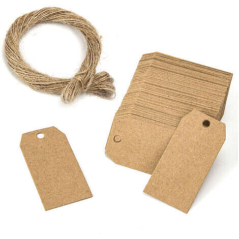 Packung mit 100 Kraftpapier-Anhängern – Hängeanhänger mit 20 Metern Juteschnur für Geschenke, Hochzeiten, Valentinstag – 3 x 5 cm, Versailles