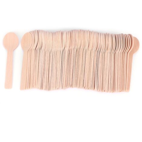 Packung mit 100 Mini-Einweg-Holzlöffeln, 10 cm lang, ideal zum Kochen, für Desserts und Eiscreme.