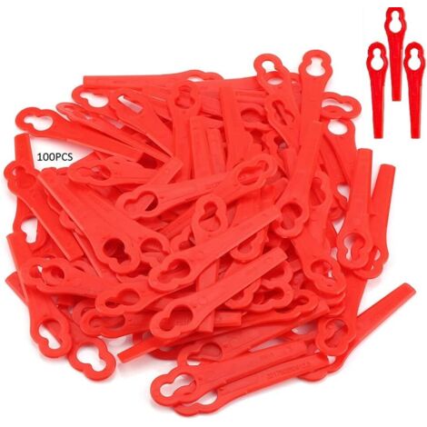 Packung mit 100 Rasenmähermessern, Ersatz-Trimmermesser aus Kunststoff für FRT18A, FRT18A1, Art. 46155 und FRT20A1 Gartenrasenmäher und Rasentrimmer