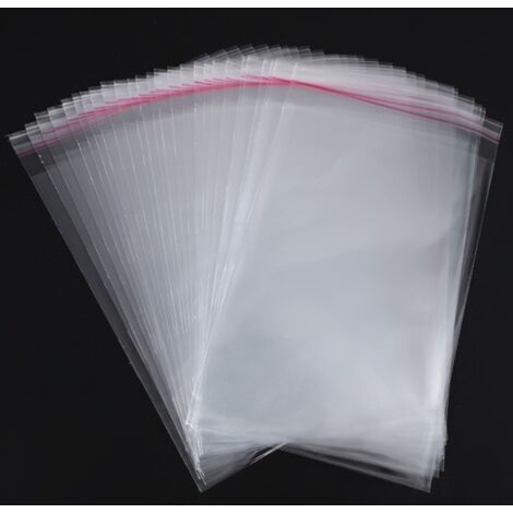 Packung mit 100 transparenten, wiederverschließbaren Beuteln mit Klebeverschluss, durchsichtig, zum Verpacken von Kleidung, Comics usw. 17 x 26 + 4 cm