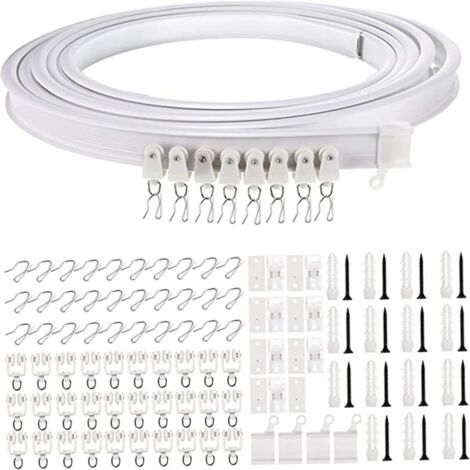 Packung mit 110 gebogenen Deckenvorhangschienen, 5 m lang, Soft Windows-Montage, Laufrollen