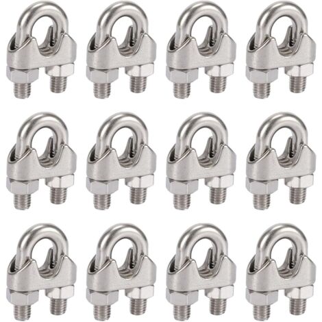 Packung mit 12 5-mm-Kabelbindern aus 304-Edelstahl mit DIN741-Duplex-Clips für Wäscheleine, Markise und Befestigung.