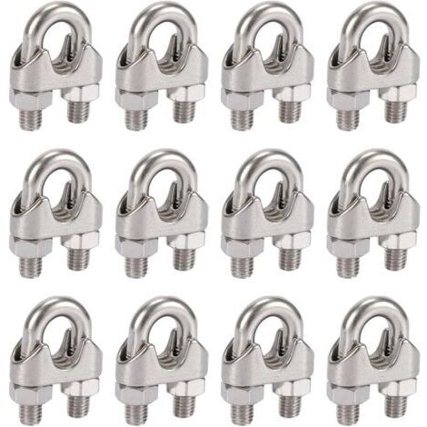 Packung mit 12 Kabelbindern aus Edelstahl M5 304 mit Doppelclips für Wäscheleinen, Markisen und Befestigungen