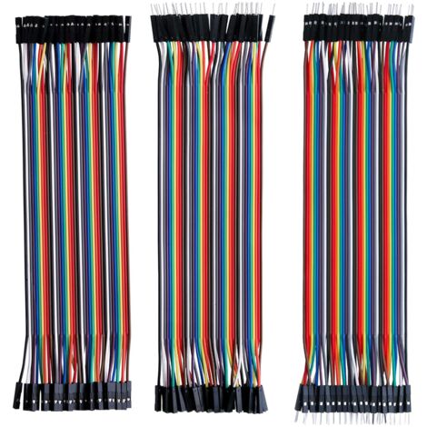 Packung mit 120 Dupont-Breadboard-Kabeln, 28 AWG, 3-in-1 [40-Pin-Stecker auf Buchse, 40-Pin-Stecker auf Stecker, 40-Pin-Buchse auf Buchse], Länge 20 cm, für Mega-Modell 2560 Nano oder Breadboard