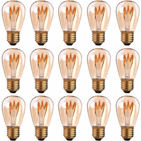 Packung mit 15 E27-LED-Lampen mit Spiralglühfaden ST45/S14, 3 W, Vintage-Stil, bernsteinfarbenes Licht, dimmbar, 2200 K, sehr warmweiß, 140 lm (entspricht 25 W)