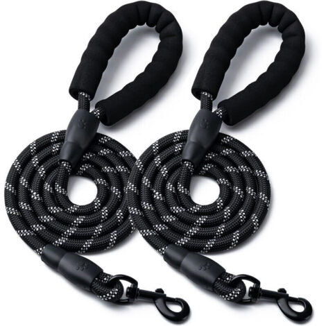 Packung mit 1,5 m langen, robusten Nylon-Hundeleinen mit bequemen, gepolsterten Griffen und reflektierender Oberfläche für kleine, mittlere und große Hunde (12 mm Durchmesser, schwarz)