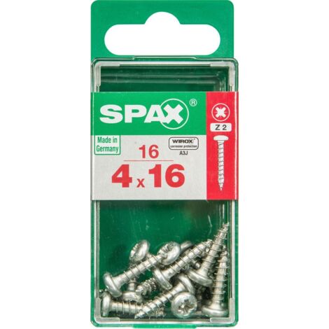 Packung mit 16 SPAX-Stahlschrauben mit gewölbtem Zylinderkopf, Durchmesser 4 mm x Länge 16 mm SPAX