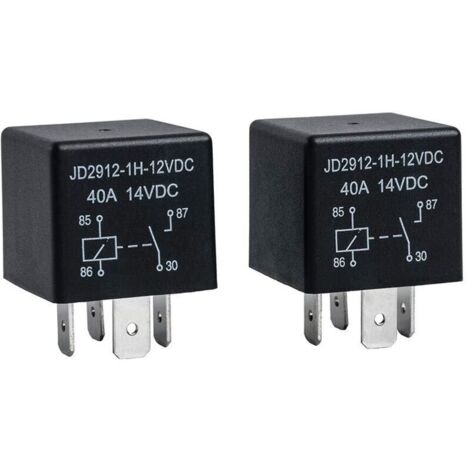Packung mit 2 Kfz-Relais 4-polig 12V 40A, Modellnummer: JD2912-1H-12VDC 40A 14VDC, Kfz-Relais-Schalter, automatische Schalter und Anlasser.