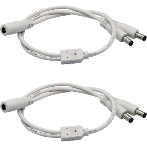 Packung mit 2 Stromverteilerkabeln 5,5 x 2,1 mm, 1 Buchse auf 2 Stecker, 2-Wege-DC-Y-Verteilerkabel für LED-Streifen