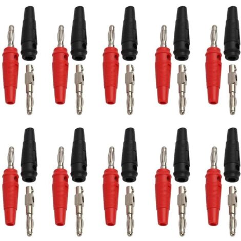 Packung mit 20 4-mm-Bananensteckern, 600 V 20 A Audio-Bananenstecker, Lautsprecheranschlüsse, Verstärkerkabeladapter, DIY-Test (rot und schwarz)