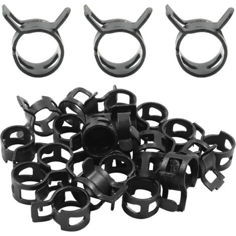 Packung mit 20 Federklemmen mit 10 mm Innendurchmesser, Befestigungsclips für Kraftstoffschläuche (geeignet für Kraftstoff-, Wasser- und Belüftungsschläuche), schwarz.