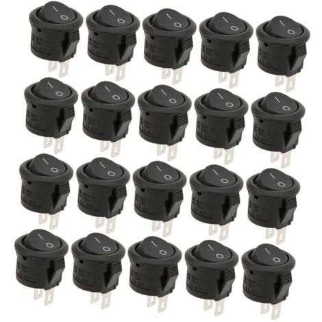 Packung mit 20 Kunststoff-Wippschaltern, 2 Pins, 2 Positionen, 16 mm Durchmesser, 3 A 250 V AC / 6 A 125 V AC, Schalter für Kleingeräte, Steuerelement