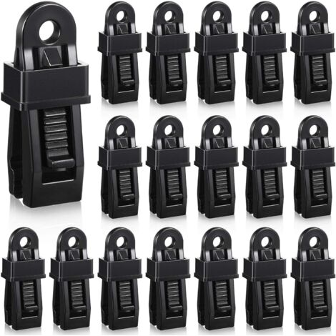 Packung mit 20 multifunktionalen, krokodilförmigen Planenclips mit robustem Verriegelungsmechanismus für Zelte und Markisen im Freien, schwarz