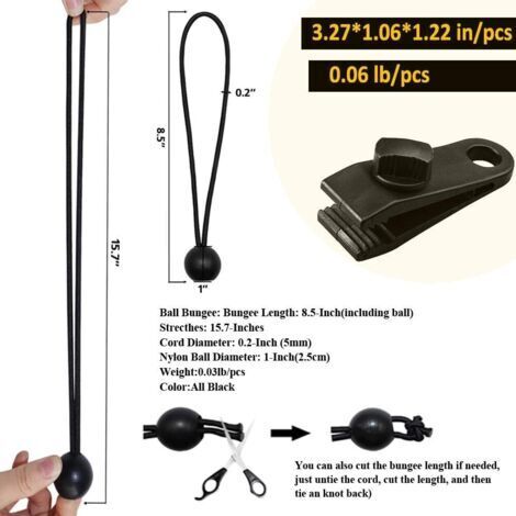 Packung mit 20 robusten Planenclips – Schraubbare Zeltclips für Planen mit Gummiball für Markisen, Vordächer, Pergolen, Segeltuchabdeckungen, Camping im Freien, Schwimmbäder.