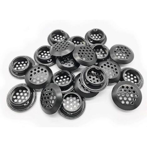 Packung mit 20 runden Dachrinnenlüftungsgittern (25 mm) – Runde Lüftungsgitter aus Edelstahlgewebe – Ideal für Küchen, Badezimmer, Schränke und Garderoben (Schwarz)