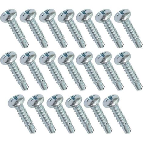 Packung mit 20 selbstbohrenden Blechschrauben Ø 4,2 x 19 mm mit breitem, gewölbtem Kopf – mit Kreuzschlitz-/Phillips-Antrieb – aus verzinktem Stahl