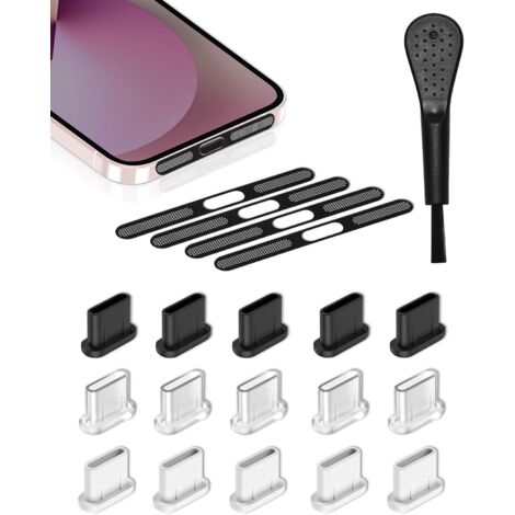 Packung mit 20 USB-C-Staubschutzstopfen und Silikon-Lautsprecherschutzhüllen mit Reinigungsbürste, kompatibel mit Smartphones, Tablets und anderen USB-Typ-C-Geräten