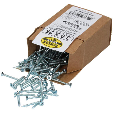 Packung mit 200 verzinkten Holzspanplattenschrauben – 3,0 x 25 mm