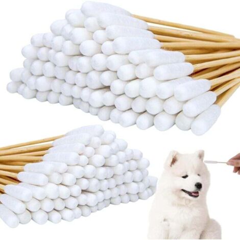 Packung mit 200 Wattestäbchen für Hunde, Katzen und Pferde, 2 Größen, zur Reinigung von Zähnen und Ohren (200 Stück, 15,12 cm)