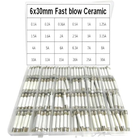 Packung mit 240 flinken Keramikrohrsicherungen, 6 x 30 mm, 0,1 A–30 A, 250 V – Britische HLK-Haushaltssicherungen für Elektronik