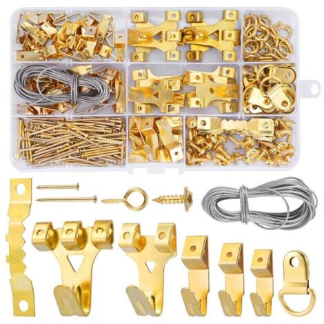 Packung mit 250 Bilderrahmenhaken, Metallwandhaken, robustes Hakenset mit Schrauben für Leinwände, Fotos, Uhren, Spiegel.