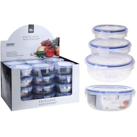 Packung mit 3 luftdichten Lunchboxen aus Kunststoff, 1400 ml, 800 ml, 400 ml, Excellent Houseware