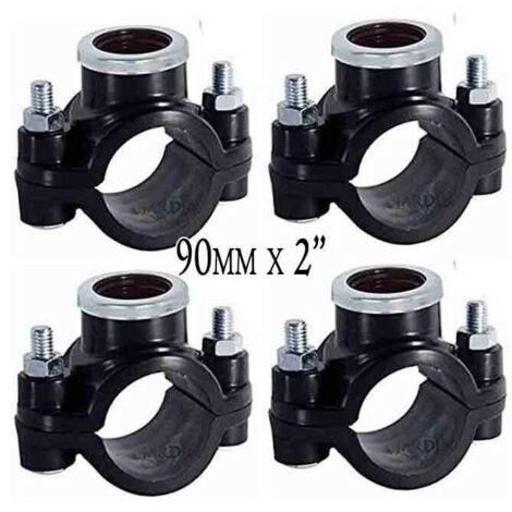 Packung mit 4 Stützklemmen (90 mm x 2 Zoll). Zur Verwendung bei Bewässerungsanlagen, z. B. für Regner und Düsen.