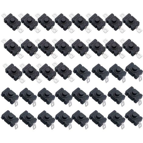 Packung mit 40 selbstverriegelnden Druckknopfschaltern, KAN-28 Mini-Taschenlampenschalter (20 Stück Flachstift mit Loch + 20 Stück gebogener Stift mit Loch)