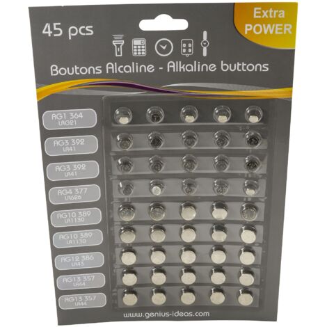 Packung mit 45 alcaline Knopfzellen