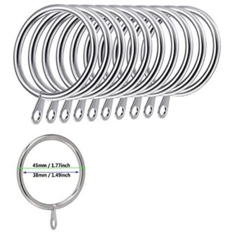 Packung mit 50 Metall-Gardinenringen für Gardinen und Gardinenstangen, 38 mm Innendurchmesser, silberfarben