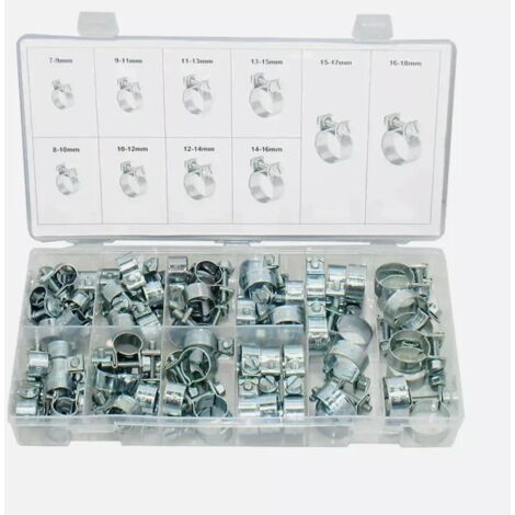 Packung mit 50 Mini-Schlauchschellen aus Edelstahl für Benzinschläuche und Kraftstoffleitungen (9-18 mm).