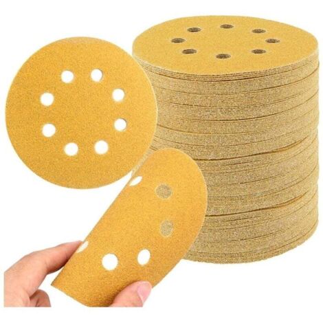 Packung mit 50 Schleifscheiben à 125 mm, 5 runde 8-Loch-Schleifscheiben mit 12,7 cm Durchmesser (gelber Sand)