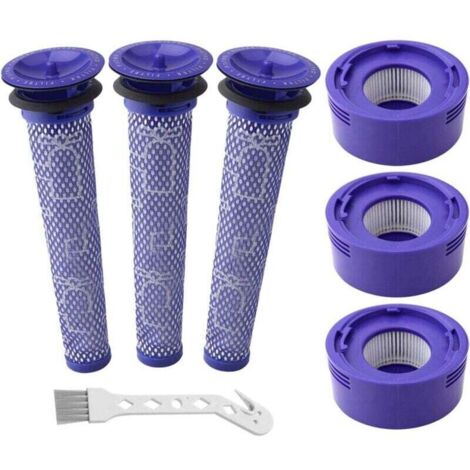 Packung mit 6 Ersatzfiltern für die kabellosen Staubsauger Dyson V7, V8 Animal und V8 Absolute, 3 Nachfilter, 3 Vorfilter, ersetzt die Teilenummern 965661-01 und 967478-01.