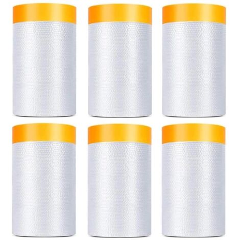 Packung mit 6 Klebebändern und Abdeckfolien, vorgeklebte Abdeckfolie 55 cm x 20 m für Autolackierungen, selbstklebende Staubschutzfolie aus Kunststoff für Möbel usw.