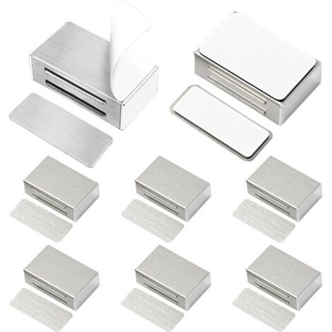 Packung mit 8 selbstklebenden Magnetverschlüssen, geeignet für Schranktüren und magnetische Türschlösser.