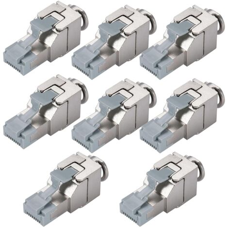 Packung mit 8 werkzeuglos montierbaren, vollständig geschirmten (STP/FTP) CAT7 RJ45 Keystone-Modulen für 10 Gbit/s bei 600 MHz, kompatibel mit AWG 22-26, PoE-kompatibel, für Patchpanels und Netzwerk-B