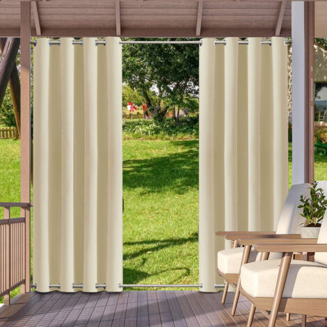 Packung wetterfester Pergola-Vorhang für den Außenbereich mit Ösen, Pavillon-Vorhänge, Balkon-Vorhänge, Terrassen-Vorhänge mit Schlaufen an der Unterseite, H132 x B274 cm