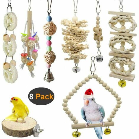 Packungen Vogelspielzeug, Vogel- und Papageienschaukel, Vogelkäfigspielzeug - Naturholz zum Aufhängen, für kleine Sittiche, Nymphensittiche, Wellensittiche