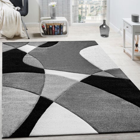 Paco Home Alfombra De Diseño Moderna Estampado Geométrico Contorneada En Negro Blanco 120x170 cm