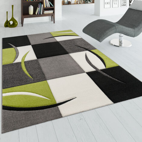 Paco Home Alfombra De Diseño Perfilado - A Cuadros - Verde Negro 60x110 cm