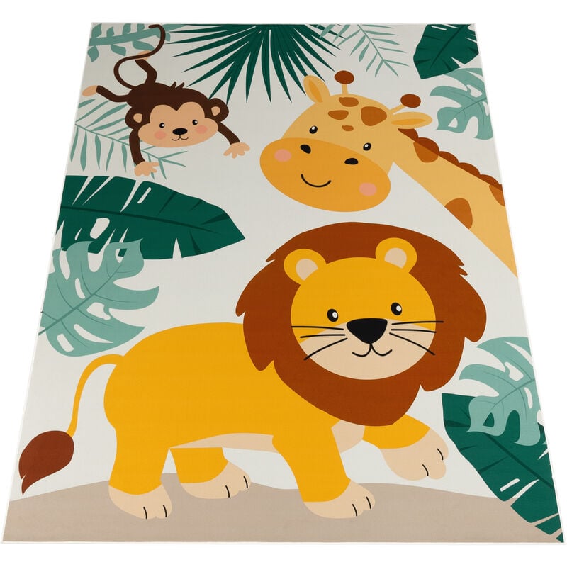 Paco Home Tapis Chambre Enfant Bebe Fille Garcon Zoo Rue Antidérapant Beige Bleu Vert 80x150 cm