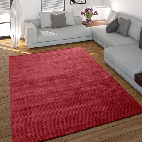 Paco Home Alfombra Hecha A Mano De Alta Calidad De Rayón Viscosa Efecto Pana Vintage Brillo En Rojo Liso 120x170 cm