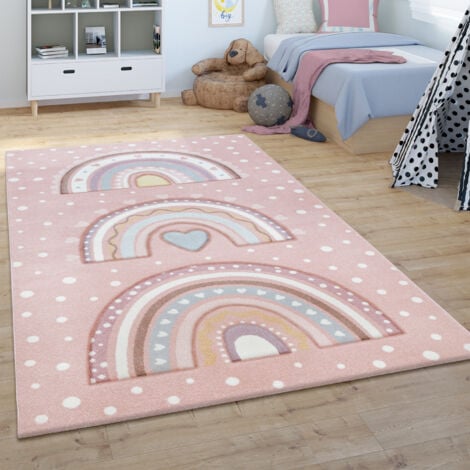 Paco Home Alfombra Infantil Cuarto Infantil Pelo Corto Chicos Chicas Corazón Puntos Rosa Ø 120 cm redon